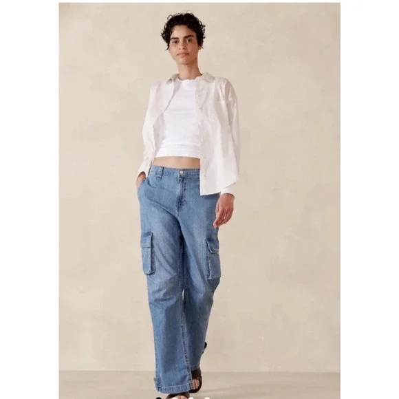 Banana Republic Denim NEW Womens Size 29/8 High Waist Utility Barrel Cargo Jeans - Picture 3 of 16